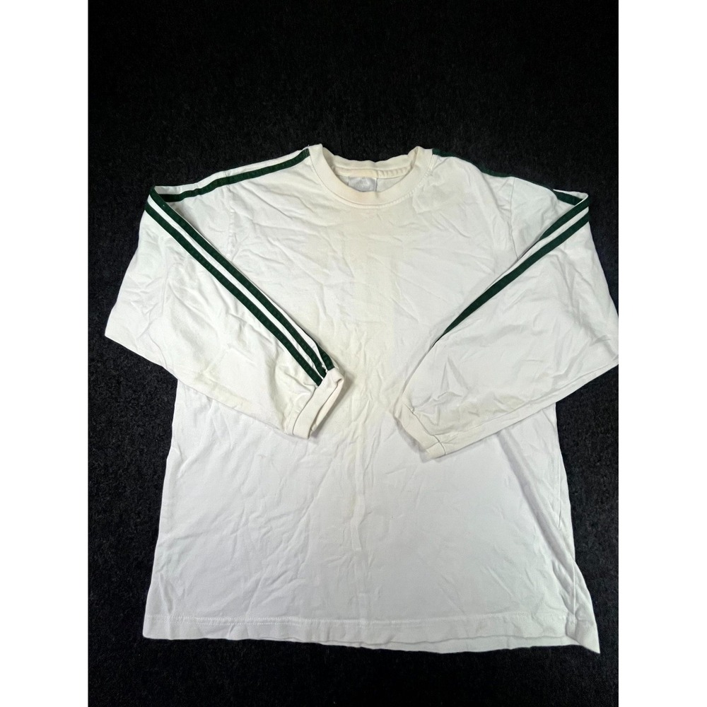 Vintage Adidas Shirt Mens Large White Green Cotton Long Sleeve Crew Neck Outdoor